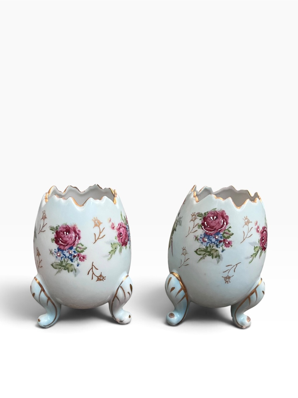 2 Vintage Napcoware Porcelain 3 Footed Blue Moss Cracked Egg Vase C3199/S Easter